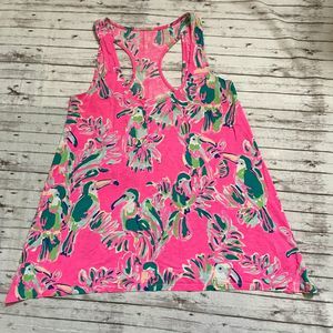 LILLY PULITZER Monterey Tank Toucan Can Womens Size XXS Hot Pink Pima Cotton